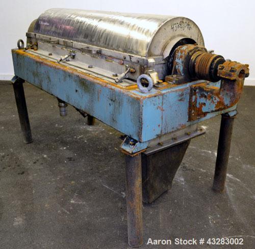 Used Alfa Laval NX-418 (2 or 3 phase) Solid Bowl Decanter Centrifuge. 316 Stainless steel construction (product contact areas), maximum bowl speed 3250 rpm, single row of lined cake discharge ports, ...
