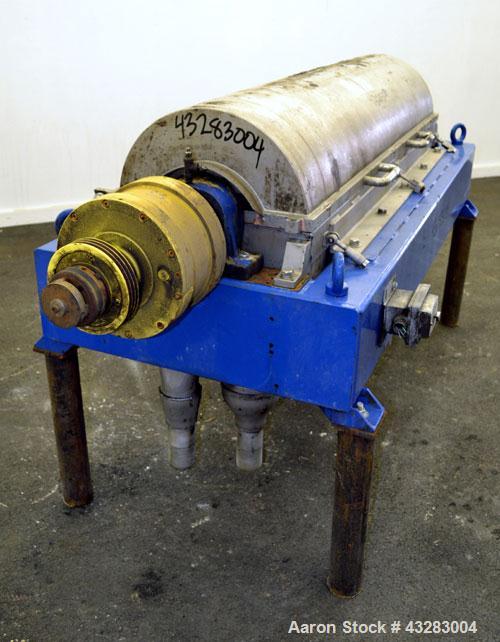 Used Alfa Laval NX-418 (2 or 3 phase) Solid Bowl Decanter Centrifuge. 316 Stainless steel construction (product contact areas), maximum bowl speed 3250 rpm, single row of lined cake discharge ports, ...