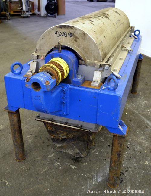 Used Alfa Laval NX-418 (2 or 3 phase) Solid Bowl Decanter Centrifuge. 316 Stainless steel construction (product contact areas), maximum bowl speed 3250 rpm, single row of lined cake discharge ports, ...