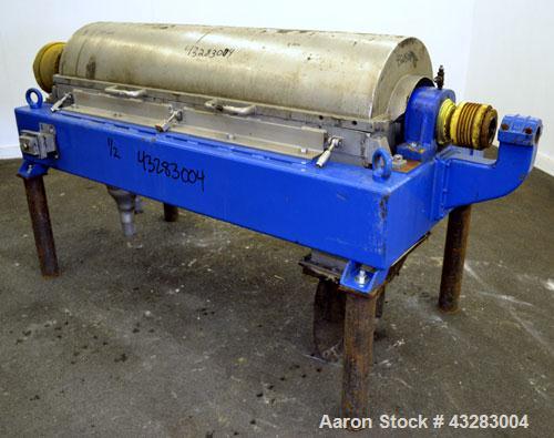 Used Alfa Laval NX-418 (2 or 3 phase) Solid Bowl Decanter Centrifuge. 316 Stainless steel construction (product contact areas), maximum bowl speed 3250 rpm, single row of lined cake discharge ports, ...