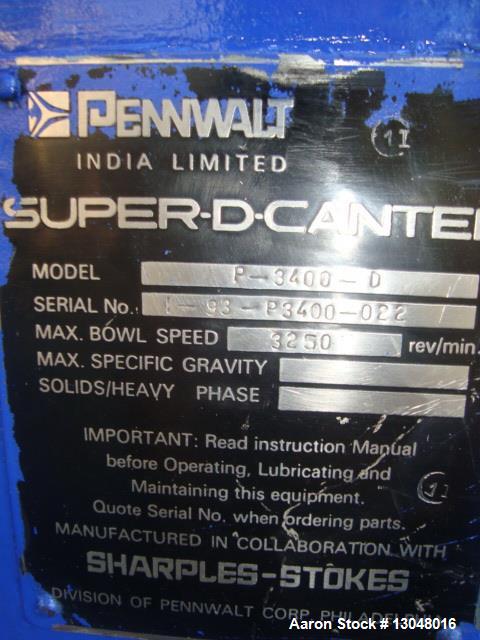 Used- Sharples/Pennwalt P-3400 Decanter Centrifuge