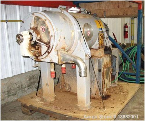 Used Pieralisi Baby 11 Solid Bowl Decanter Centrifuge. Stainless steel construction on product contact areas. Max bowl speed 5200 rpm, 3500 x "G" force, conveyor with hardfacing, 7.5 kW drive motor, ...