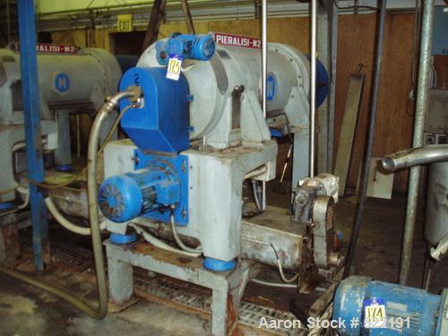 USED: Pieralisi Major 2 solid bowl decanter centrifuge, stainlesssteel construction on product contact areas. Sanitary configuration.Prior use: olive oil. L/D ratio 3.48, max bowl speed 4100 rpm, sin...