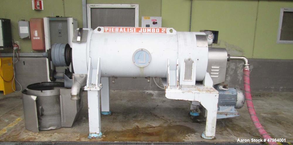 Used Pieralisi Jumbo 2 Solid Bowl Decanter Centrifuge. Stainless steel on product contact areas. Maximum bowl speed 3250 rpm, single lead conveyor, gearbox incl. back drive, cast casing, feed pipe, 5...