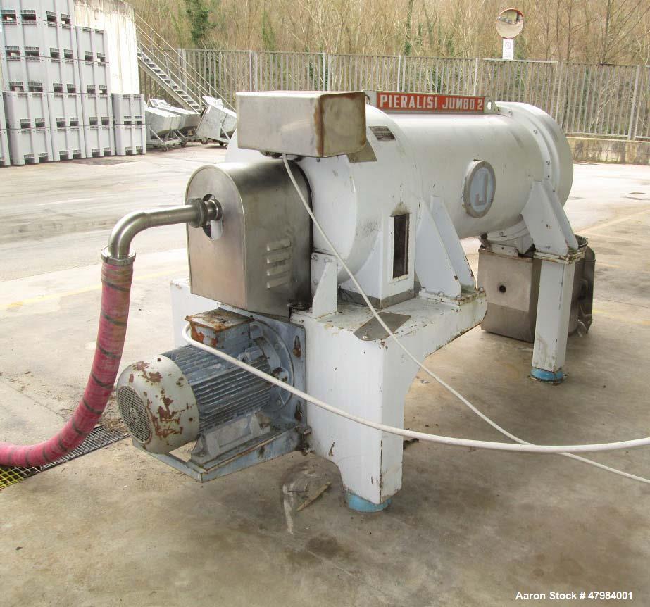 Used Pieralisi Jumbo 2 Solid Bowl Decanter Centrifuge. Stainless steel on product contact areas. Maximum bowl speed 3250 rpm, single lead conveyor, gearbox incl. back drive, cast casing, feed pipe, 5...
