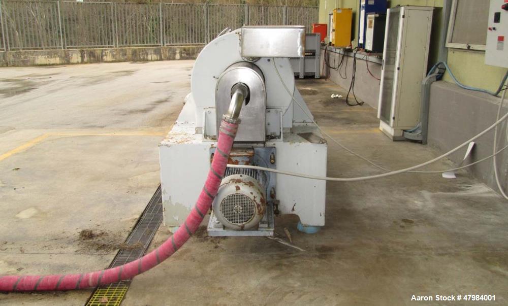 Used Pieralisi Jumbo 2 Solid Bowl Decanter Centrifuge. Stainless steel on product contact areas. Maximum bowl speed 3250 rpm, single lead conveyor, gearbox incl. back drive, cast casing, feed pipe, 5...