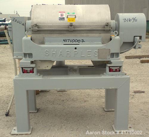 Used Sharples "Sanitary" P-3000 Super-D-Canter Centrifuge, 316 stainless steel construction (product contact areas). Maximum bowl speed 4000 rpm, hogged-out cake discharge ports, 3" polished single l...