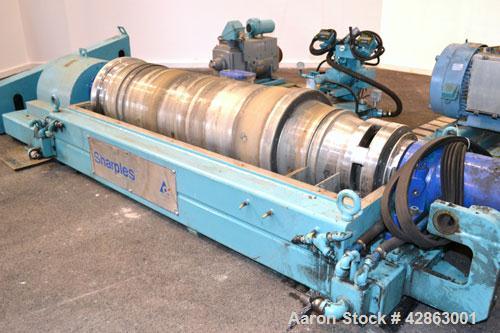 Used Sharples DS-406 Super-D-Canter Centrifuge. 317 Stainless steel construction (product contact areas), maximum bowl speed 3250 rpm, 7-1/2 single lead conveyor with sintered tungsten carbide wear p...