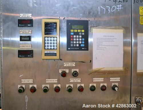 Used Sharples DS-406 Super-D-Canter Centrifuge. 317 Stainless steel construction (product contact areas), maximum bowl speed 3250 rpm, 7-1/2 single lead conveyor with sintered tungsten carbide wear p...