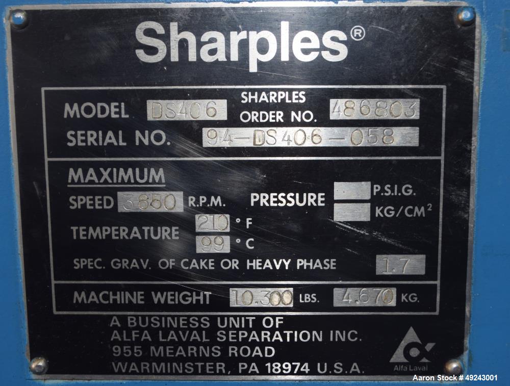 Alfa Laval/Sharples 4,000 G-Force Super-D-Canter Centrifuge