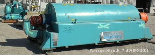 Used Sharples Super-D-Canter DS-706 Centrifuge, 317 Stainless steel construction on product contact areas. Maximum bowl speed 2600 rpm, 10" single lead conveyor w/STC wear protection tiles, base, cas...