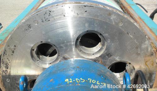 Used Sharples Super-D-Canter DS-706 Centrifuge, 317 Stainless steel construction on product contact areas. Maximum bowl speed 2600 rpm, 10" single lead conveyor w/STC wear protection tiles, base, cas...