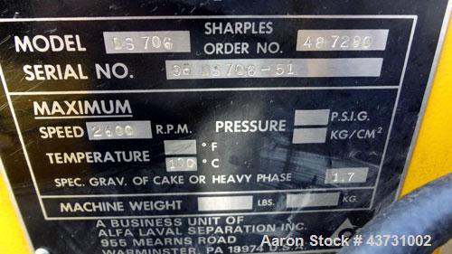 Used Stainless Steel Sharples Super-D-Canter Centrifuge,  DS-706
