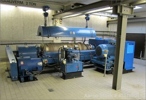 Used Sharples DS-406 Super-D-Canter Centrifuge, 316 stainless steel construction (product contact areas), maximum bowl speed 3250 rpm, 360 degree solid discharge with sintered tungsten carbide wear p...