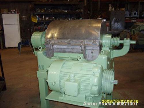 Used Sharples P-2000 Super-D-Canter Centrifuge. 316 stainless steel construction on product contact areas, max bowl speed 3240 rpm, single lead conveyor, 1,2,3,4 slotted liquid plate dam, gearbox wit...