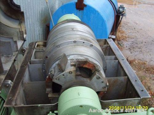 Used Sharples P-2000 Super-D-Canter Centrifuge. 316 stainless steel construction on product contact areas, max bowl speed 3240 rpm, single lead conveyor, 1,2,3,4 slotted liquid plate dam, gearbox wit...