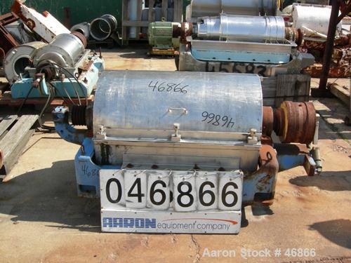 USED: Sharples P-3000 Super-D-Canter centrifuge, 316 stainless steel. 10 deg contour bowl, grooved beach, hogged out cake ports. 4-1/4" pitch single lead conveyor. 125:1 gearbox,slotted liquid dams 1...
