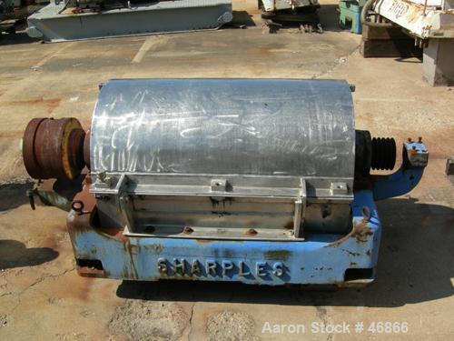USED: Sharples P-3000 Super-D-Canter centrifuge, 316 stainless steel. 10 deg contour bowl, grooved beach, hogged out cake ports. 4-1/4" pitch single lead conveyor. 125:1 gearbox,slotted liquid dams 1...