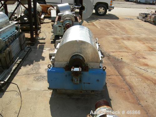 USED: Sharples P-3000 Super-D-Canter centrifuge, 316 stainless steel. 10 deg contour bowl, grooved beach, hogged out cake ports. 4-1/4" pitch single lead conveyor. 125:1 gearbox,slotted liquid dams 1...