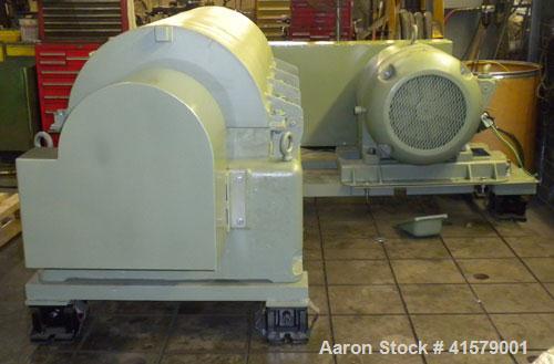 Used Sharples P-3400 Super-D-Canter Centrifuge, 316 stainless steel construction (product contact areas). Maximum bowl speed 4000 rpm, 3" single lead conveyor with weld hardfacing, hogged-out cake di...