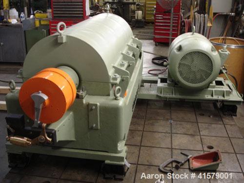 Used Sharples P-3400 Super-D-Canter Centrifuge, 316 stainless steel construction (product contact areas). Maximum bowl speed 4000 rpm, 3" single lead conveyor with weld hardfacing, hogged-out cake di...
