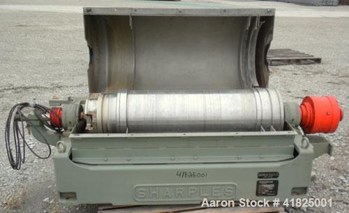 Used Sharples P-3400 Super-D-Canter Centrifuge, 316 Stainless Steel Construction (Product Contact Areas). Maximum bowl speed 4000 RPM, hogged-out cake discharge ports with replaceable wear liners and...