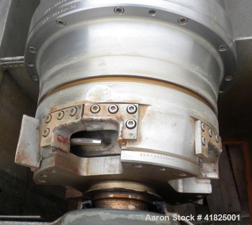 Used Sharples P-3400 Super-D-Canter Centrifuge, 316 Stainless Steel Construction (Product Contact Areas). Maximum bowl speed 4000 RPM, hogged-out cake discharge ports with replaceable wear liners and...
