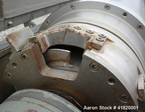 Used Sharples P-3400 Super-D-Canter Centrifuge, 316 Stainless Steel Construction (Product Contact Areas). Maximum bowl speed 4000 RPM, hogged-out cake discharge ports with replaceable wear liners and...