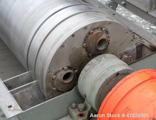 Used Sharples P-3400 Super-D-Canter Centrifuge, 316 Stainless Steel Construction (Product Contact Areas). Maximum bowl speed 4000 RPM, hogged-out cake discharge ports with replaceable wear liners and...