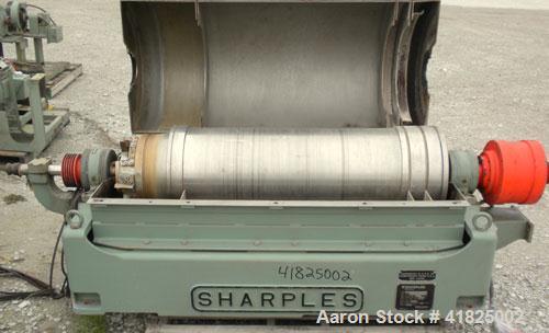 Used Sharples P-3400 Super-D-Canter Centrifuge, 316 Stainless Steel Construction (Product Contact Areas). Maximum bowl speed 4000 RPM, hogged-out cake discharge ports with replaceable wear liners and...