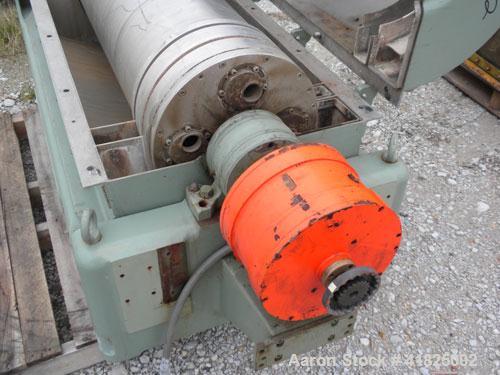Used Sharples P-3400 Super-D-Canter Centrifuge, 316 Stainless Steel Construction (Product Contact Areas). Maximum bowl speed 4000 RPM, hogged-out cake discharge ports with replaceable wear liners and...