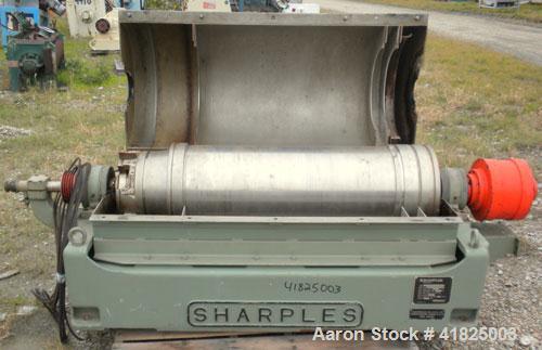 Used Sharples P-3400 Super-D-Canter Centrifuge, 316 Stainless Steel Construction (Product Contact Areas). Maximum bowl speed 4000 RPM, hogged-out cake discharge ports with replaceable wear liners and...
