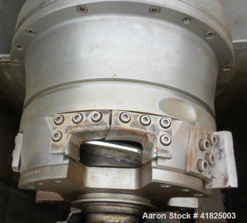 Used Sharples P-3400 Super-D-Canter Centrifuge, 316 Stainless Steel Construction (Product Contact Areas). Maximum bowl speed 4000 RPM, hogged-out cake discharge ports with replaceable wear liners and...