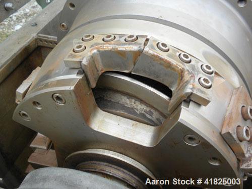 Used Sharples P-3400 Super-D-Canter Centrifuge, 316 Stainless Steel Construction (Product Contact Areas). Maximum bowl speed 4000 RPM, hogged-out cake discharge ports with replaceable wear liners and...