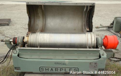 Used Sharples P-3400 Super-D-Canter Centrifuge, 316 stainless steel construction (product contact areas). Maximum bowl speed 4000 rpm, hogged-out cake discharge ports with replaceable wear liners and...