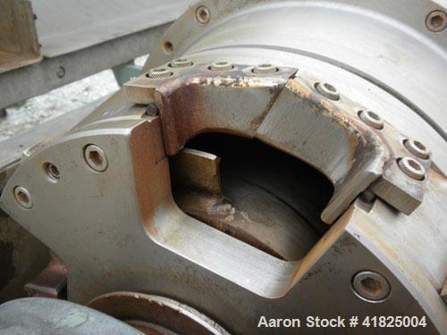 Used Sharples P-3400 Super-D-Canter Centrifuge, 316 stainless steel construction (product contact areas). Maximum bowl speed 4000 rpm, hogged-out cake discharge ports with replaceable wear liners and...