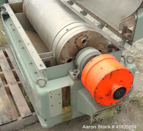 Used Sharples P-3400 Super-D-Canter Centrifuge, 316 stainless steel construction (product contact areas). Maximum bowl speed 4000 rpm, hogged-out cake discharge ports with replaceable wear liners and...
