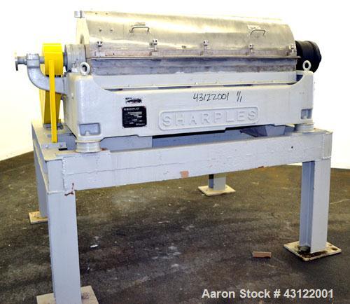 Used Sharples P-3400 Super-D-Canter Centrifuge. 316 Stainless steel construction (product contact areas), maximum bowl speed 3250 rpm, hogged out cake discharge ports with wear liners, 4.25" single l...