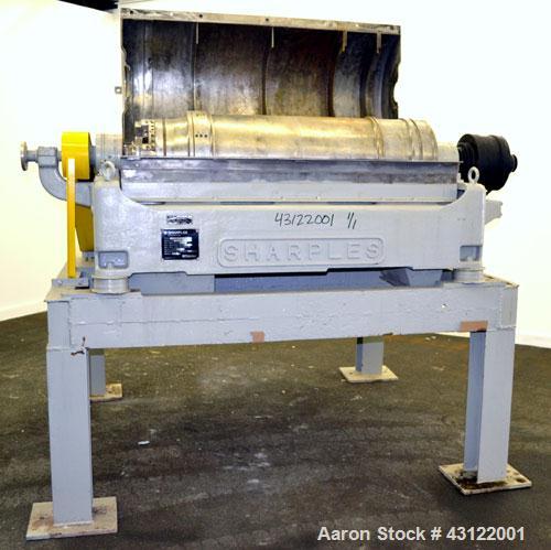 Used Sharples P-3400 Super-D-Canter Centrifuge. 316 Stainless steel construction (product contact areas), maximum bowl speed 3250 rpm, hogged out cake discharge ports with wear liners, 4.25" single l...