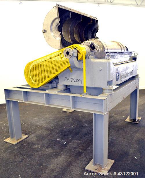 Used Sharples P-3400 Super-D-Canter Centrifuge. 316 Stainless steel construction (product contact areas), maximum bowl speed 3250 rpm, hogged out cake discharge ports with wear liners, 4.25" single l...