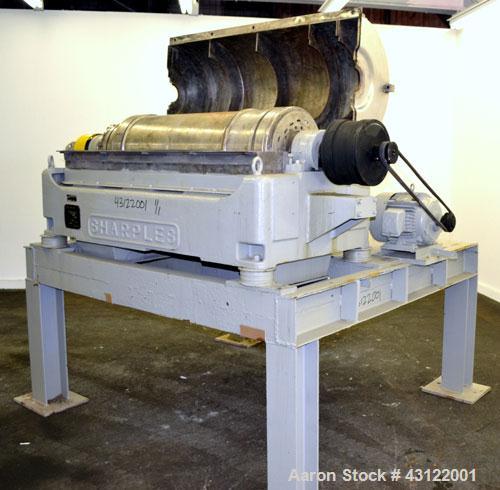 Used Sharples P-3400 Super-D-Canter Centrifuge. 316 Stainless steel construction (product contact areas), maximum bowl speed 3250 rpm, hogged out cake discharge ports with wear liners, 4.25" single l...