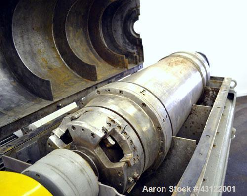 Used Sharples P-3400 Super-D-Canter Centrifuge. 316 Stainless steel construction (product contact areas), maximum bowl speed 3250 rpm, hogged out cake discharge ports with wear liners, 4.25" single l...