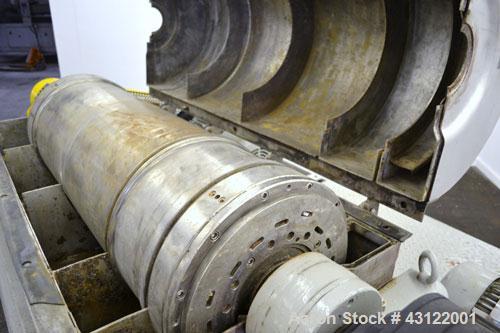 Used Sharples P-3400 Super-D-Canter Centrifuge. 316 Stainless steel construction (product contact areas), maximum bowl speed 3250 rpm, hogged out cake discharge ports with wear liners, 4.25" single l...