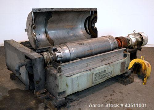 Used Sharples P-3400 Super-D-Canter Centrifuge. 316 Stainless steel construction on product contact areas. Maximum bowl speed 4000 rpm, 3" single lead conveyor w/stc tiles, hogged-out cake discharge ...