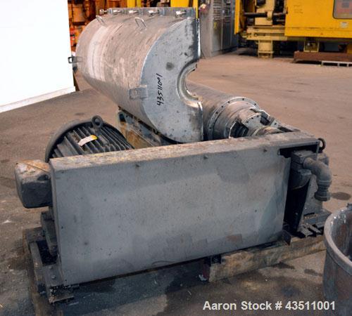 Used Sharples P-3400 Super-D-Canter Centrifuge. 316 Stainless steel construction on product contact areas. Maximum bowl speed 4000 rpm, 3" single lead conveyor w/stc tiles, hogged-out cake discharge ...