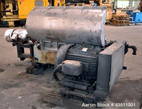 Used Sharples P-3400 Super-D-Canter Centrifuge. 316 Stainless steel construction on product contact areas. Maximum bowl speed 4000 rpm, 3" single lead conveyor w/stc tiles, hogged-out cake discharge ...