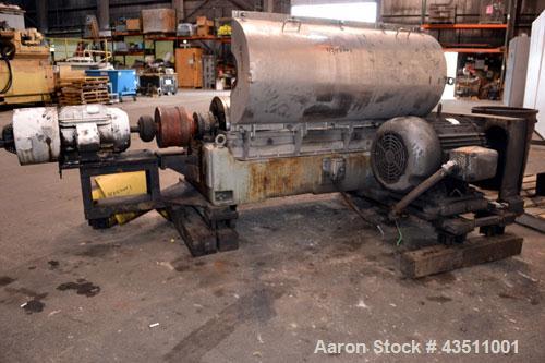 Used Sharples P-3400 Super-D-Canter Centrifuge. 316 Stainless steel construction on product contact areas. Maximum bowl speed 4000 rpm, 3" single lead conveyor w/stc tiles, hogged-out cake discharge ...