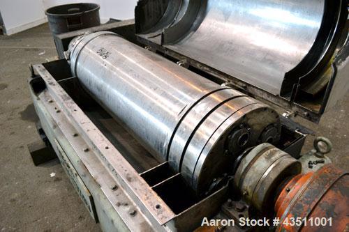 Used Sharples P-3400 Super-D-Canter Centrifuge. 316 Stainless steel construction on product contact areas. Maximum bowl speed 4000 rpm, 3" single lead conveyor w/stc tiles, hogged-out cake discharge ...
