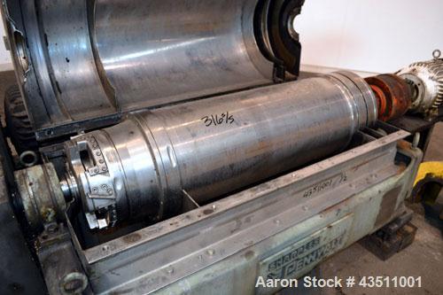 Used Sharples P-3400 Super-D-Canter Centrifuge. 316 Stainless steel construction on product contact areas. Maximum bowl speed 4000 rpm, 3" single lead conveyor w/stc tiles, hogged-out cake discharge ...