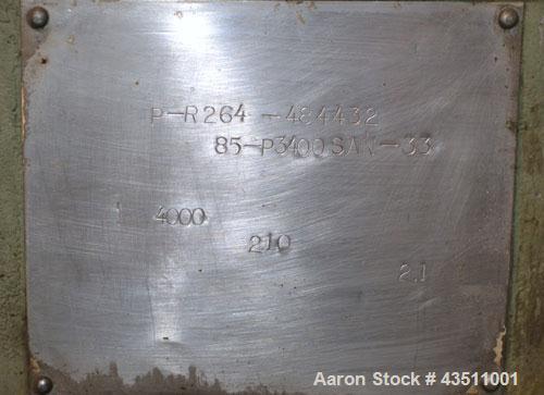 Used Sharples P-3400 Super-D-Canter Centrifuge. 316 Stainless steel construction on product contact areas. Maximum bowl speed 4000 rpm, 3" single lead conveyor w/stc tiles, hogged-out cake discharge ...